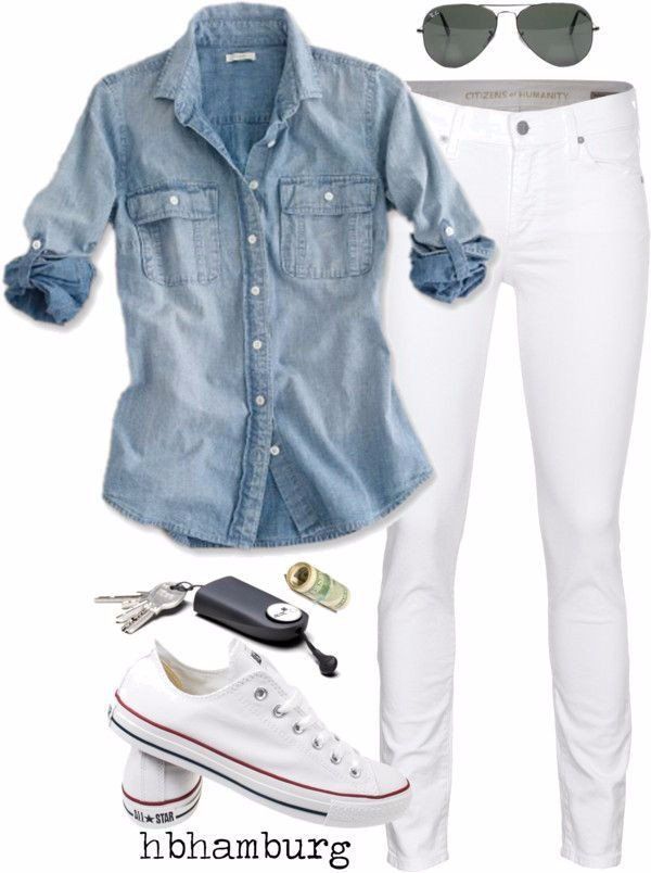 Witte Sneakers Outfit, Kemeja Denim, White Chucks, 일본 패션, Outfits With Converse, Mode Casual, 가을 패션, Fashion Mode, Outfit Casual