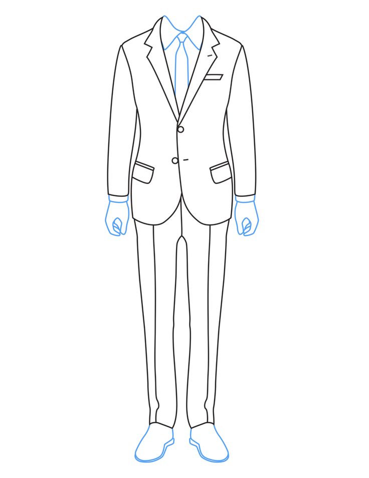 a drawing of a man in a suit and tie with his hands on his hips