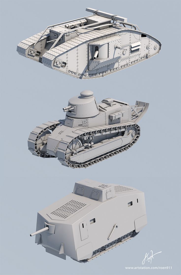 three different views of an old tank