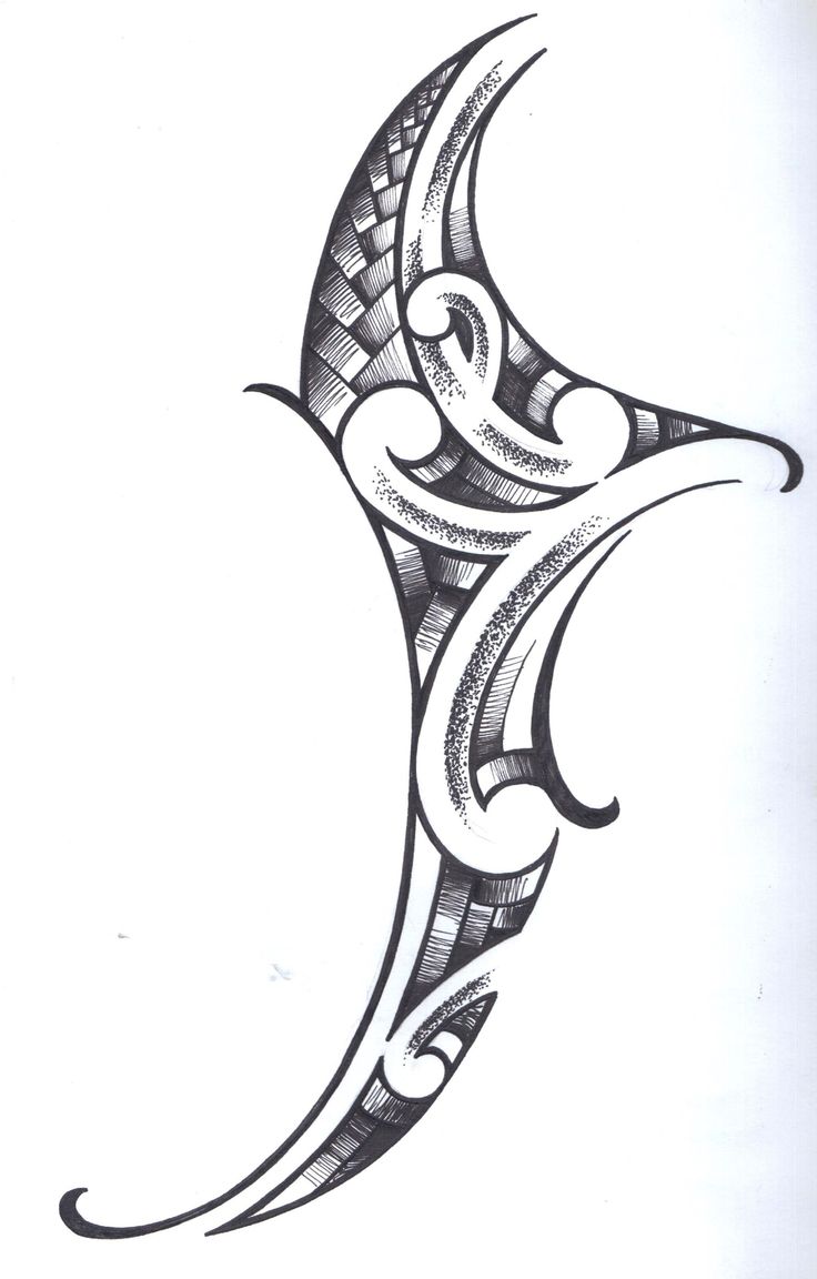 a black and white drawing of a crescent with swirls on the side, done in ink