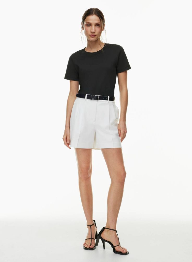 PLEATED MID-THIGH SHORT | Aritzia Black Trouser Shorts, Trouser Shorts, Mid Thigh Shorts, Street Clothing, Easy Shape, Poplin Dress, Pleated Shorts, Street Outfit, Water Supply