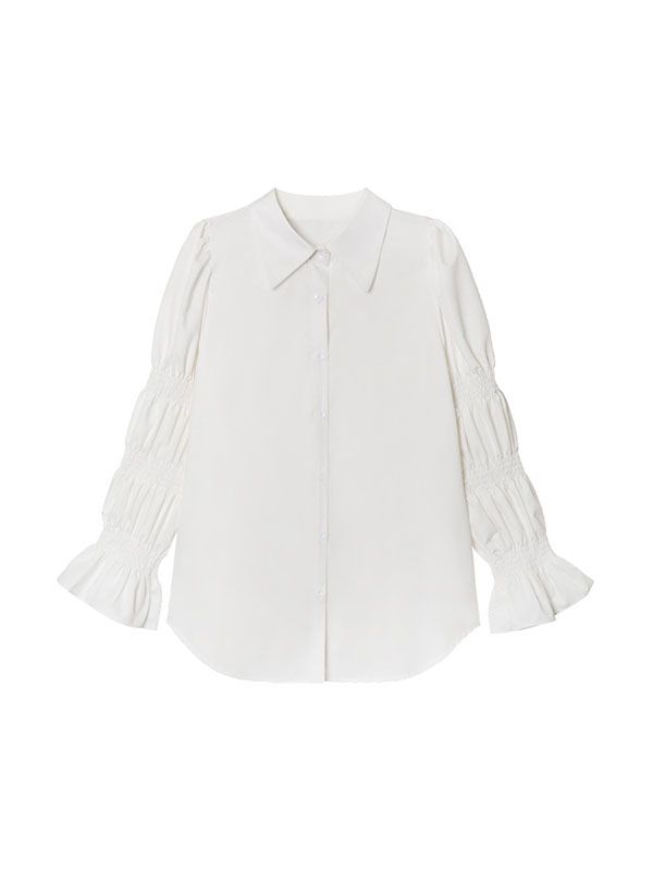 Sku CY-!145195 Material Polyester , >70%Cotton Style Puff Sleeves Feature Pleated , Split-joint , Solid Color Neckline Lapel Occasion Urban , Simple , Stylish Selection Seasons Spring , Summer , Autumn Type Blouses Color WHITE,BLACK Size One_size Please consult the size chart we provide for this item's measurements to help you decide which size to buy.Please note: There may be 1-3cm differ due to manual measurement. CMINCH Bust Waist Shoulder Sleeve Hemline Length One_size 130 138 37 63 140 74-7 White Fitted Puff Sleeve Top With Lantern Sleeves, White Ruffled Puff Sleeve Top For Work, White Puff Sleeve Top With Ruffles For Work, Casual White Blouse With Bishop Sleeves, White Long Sleeve Puff Sleeve Top For Daywear, White Puff Sleeve Long Sleeve Top For Daywear, Classic Spring Tops With Bishop Sleeves, White Long Sleeve Puff Sleeve Top With Ruffles, White Puff Sleeve Blouse For Fall