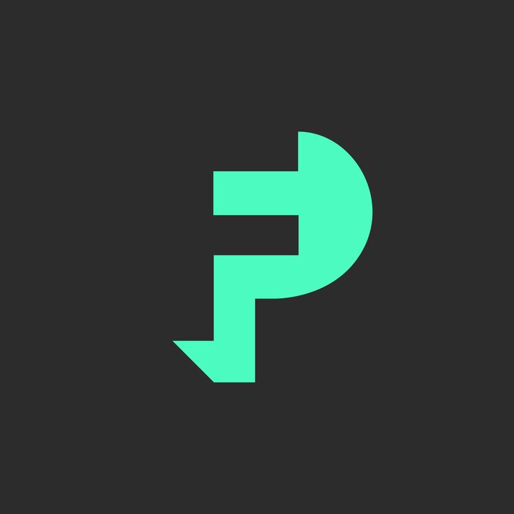 the letter p is made up of two green arrows on a black and gray background