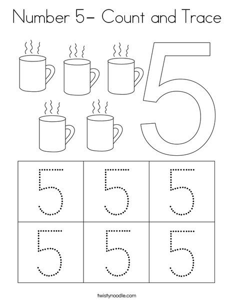 the number 5 and five worksheet with coffee mugs on it for counting