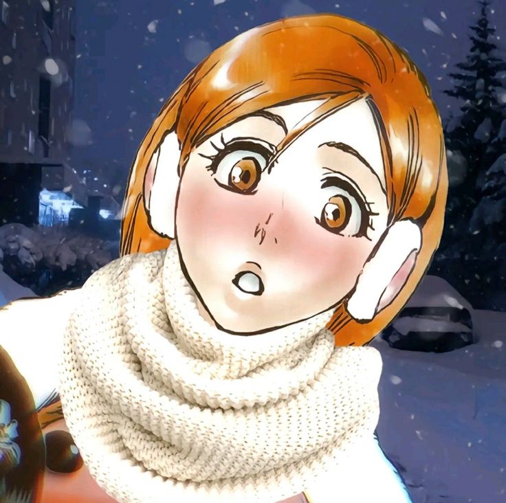 an animated image of a woman in the snow