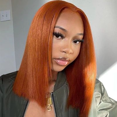 Burnt Orange Hair, Ginger Wig, Colored Bobs, Hair Color Orange, Ginger Hair Color, Bob Lace Front Wigs, Copper Hair Color, Remy Human Hair Wigs, Wig Lace