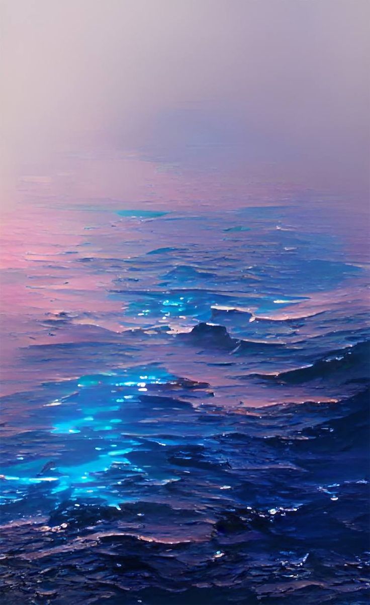 an ocean scene with blue and pink colors