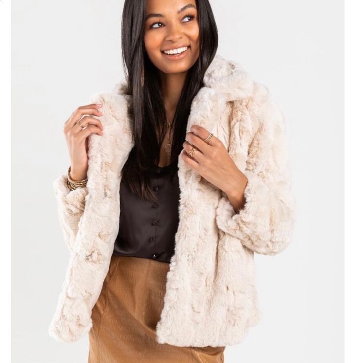 Celina Faux Fur Overcoat In Cream From Francesca's. Fuzzy Teddy Style Coat With Pockets And Snap Claps In The Front. Size Large New Without Tags Spring Faux Fur Long Sleeve Coat, Beige Fur Coat With Faux Fur Trim For Spring, Winter White Faux Fur Coat For Fall, Spring Long Sleeve Fur Coat With Faux Fur Trim, Spring Long Sleeve Faux Fur Coat, Trendy Beige Faux Fur Outerwear, Cream Long Sleeve Outerwear With Faux Fur Trim, Chic Winter White Outerwear With Faux Fur Trim, Chic Winter White Fur Coat For Cold Weather