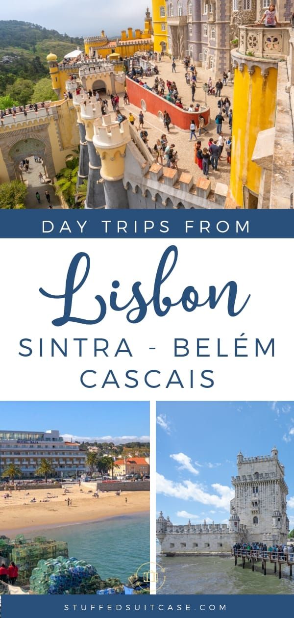 the famous sintra - belem castle in cascais, portugal with text overlay