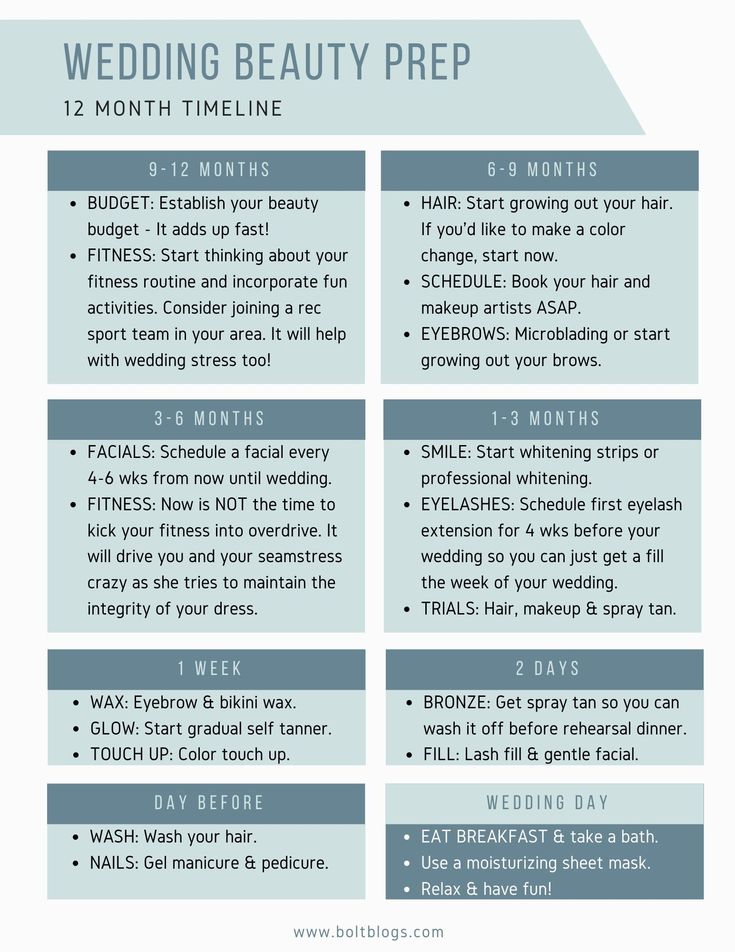 the wedding beauty prep sheet for brides and grooms to use on their wedding day