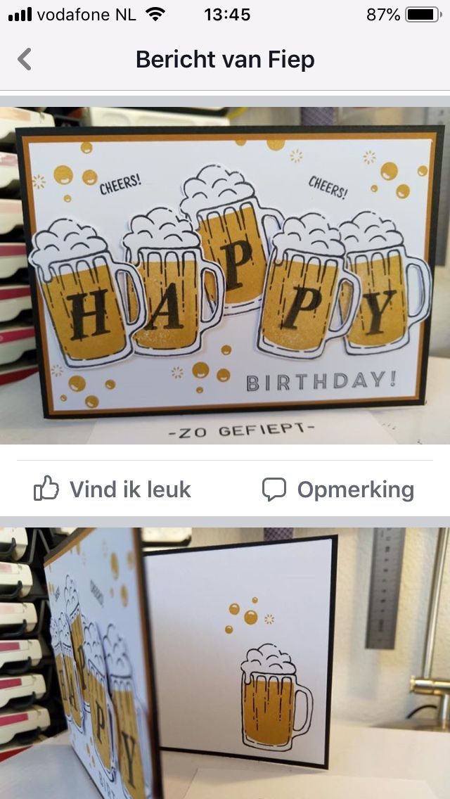 two cards with beer mugs on them and the words happy birthday written in large letters