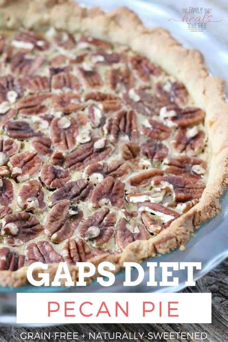 a pecan pie with text overlay