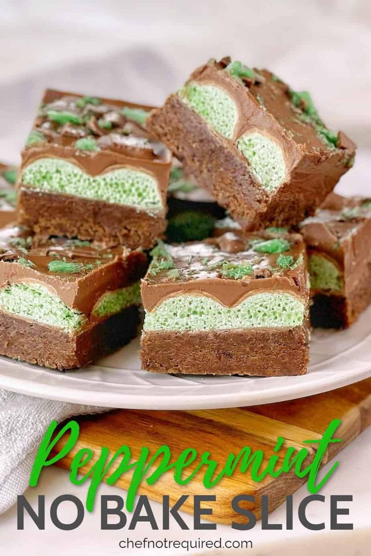 several pieces of cake sitting on top of a white plate with green sprinkles