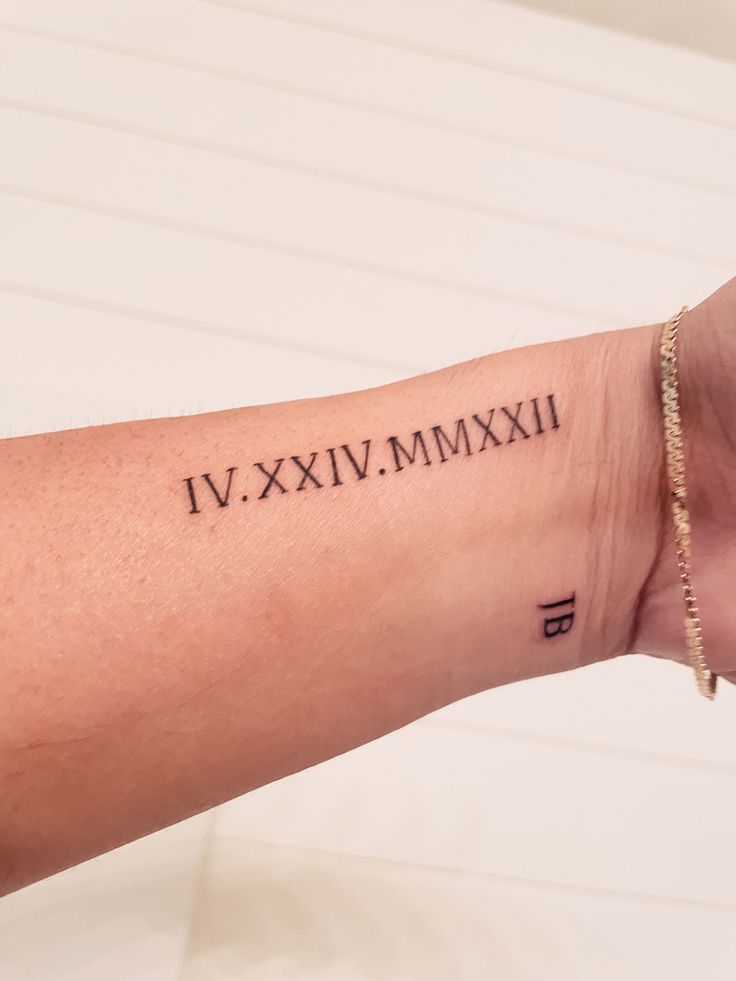 a woman's arm with roman numerals on it