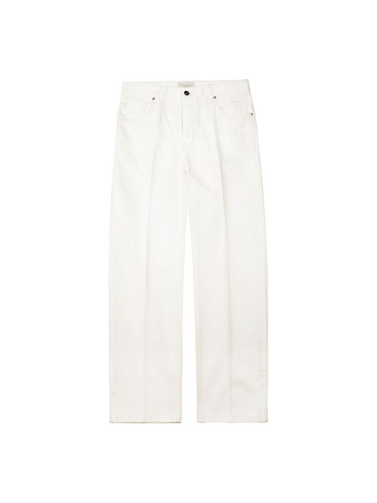 This is a comfortable and refined pants that are made out of high quality cotton 100% fabric. With design detail of coin pocket detail, chain stitches, and washing processed fabric, it gives a trendy and casual look.- Regular straight silhouette- 11.5oz denim fabric from Premium Denim Cone Mill- SORTIE cantons detail- YKK zipper fly Everyday Cotton Bottoms With Contrast Stitching, White Standard Cut Leg Pants For Work, White Standard Cut Pants For Work, Standard Cut White Pants For Work, White Pants For Workwear, White Straight Everyday Bottoms, Straight Cotton Jeans With Hip Pockets, Cropped Cotton Jeans With Contrast Stitching, White Straight Fit Everyday Jeans