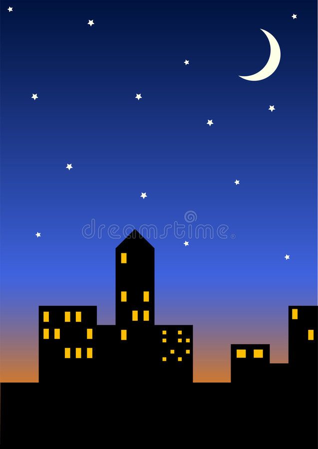 night cityscape with stars and moon royalty illustration