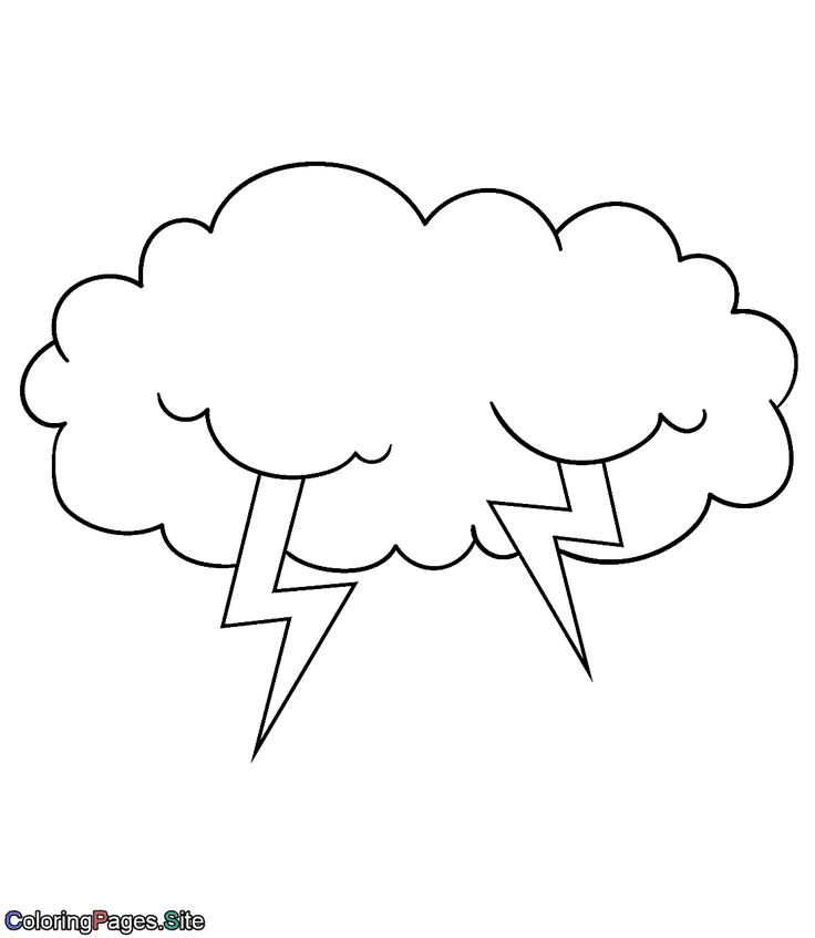 a black and white drawing of a cloud with a lightning bolt on it's side