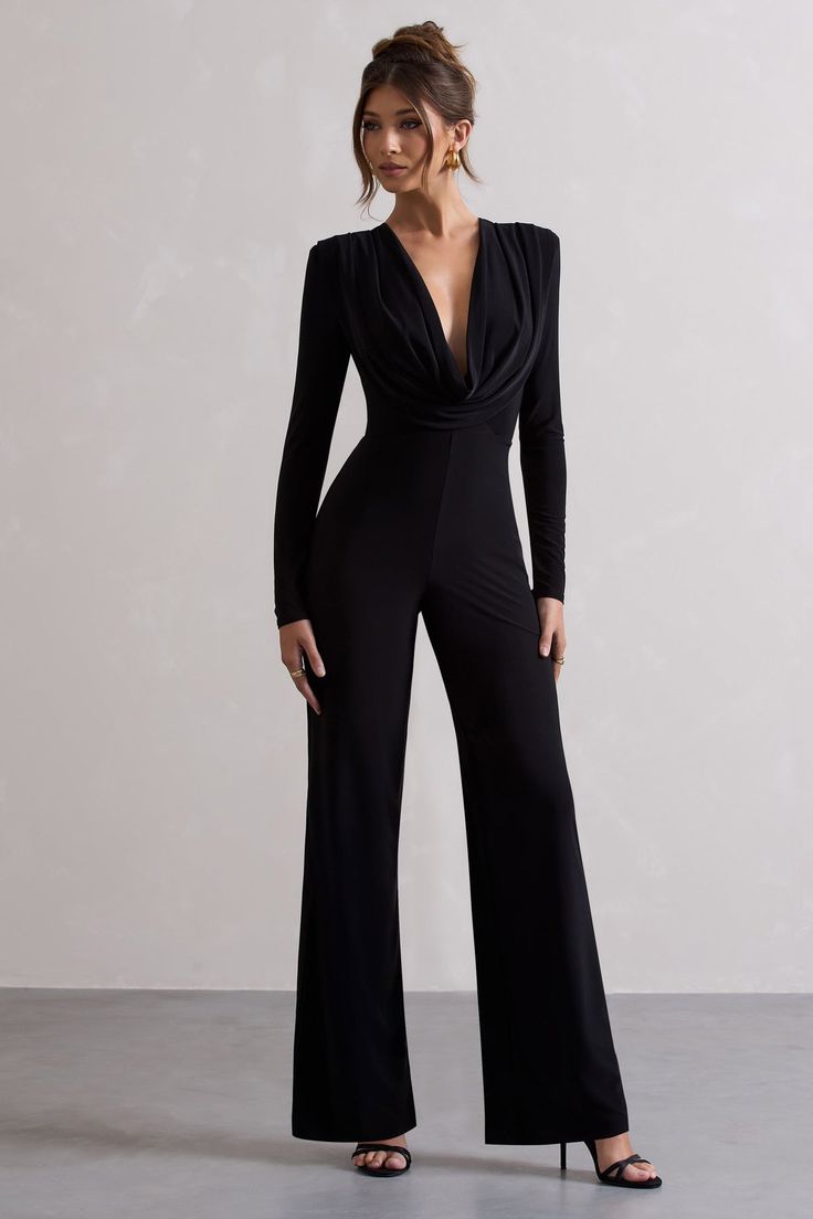 Club L London, Jersey Jumpsuit, Black Dress Prom, Wardrobe Needs, Black Tie Gala, Party Dress Long Sleeve, Black Clutch, Black Sequin Dress, Black Velvet Dress