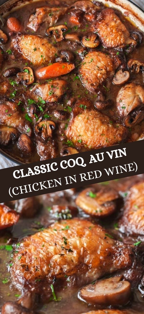 chicken in red wine with mushrooms and carrots