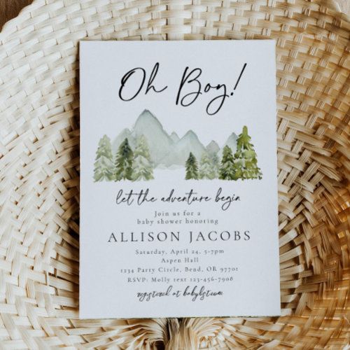 a baby shower is displayed on a wicker basket with the words oh boy above it