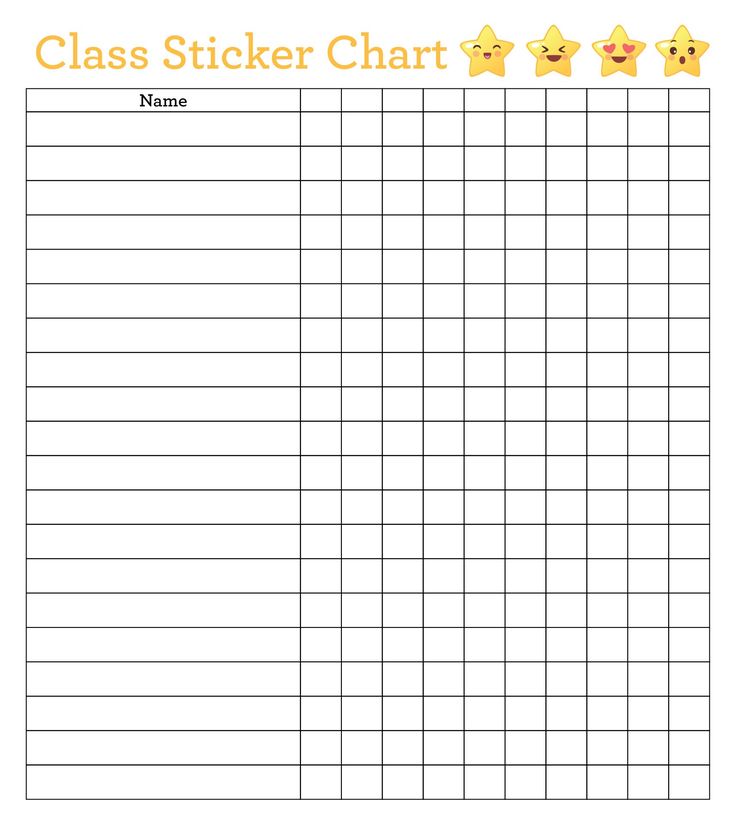 a printable class sticker chart with five stars on the top and one in the middle