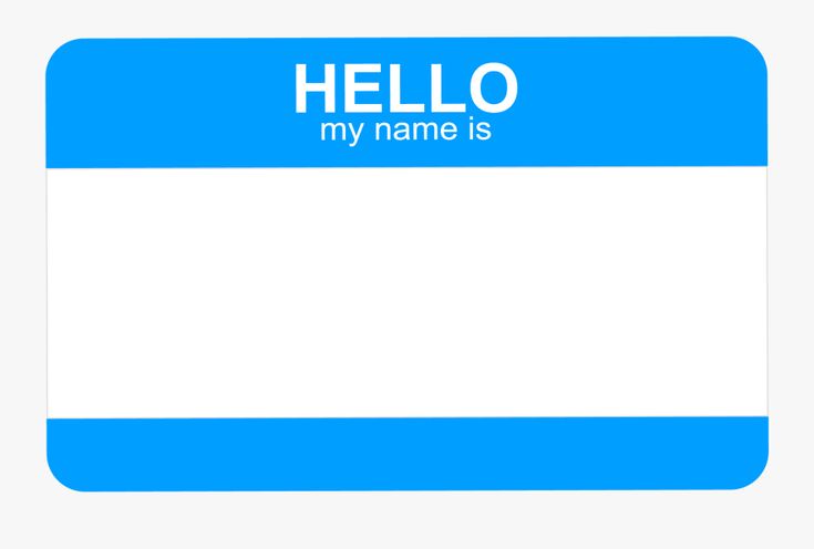 a blue and white name tag with the words hello my name is