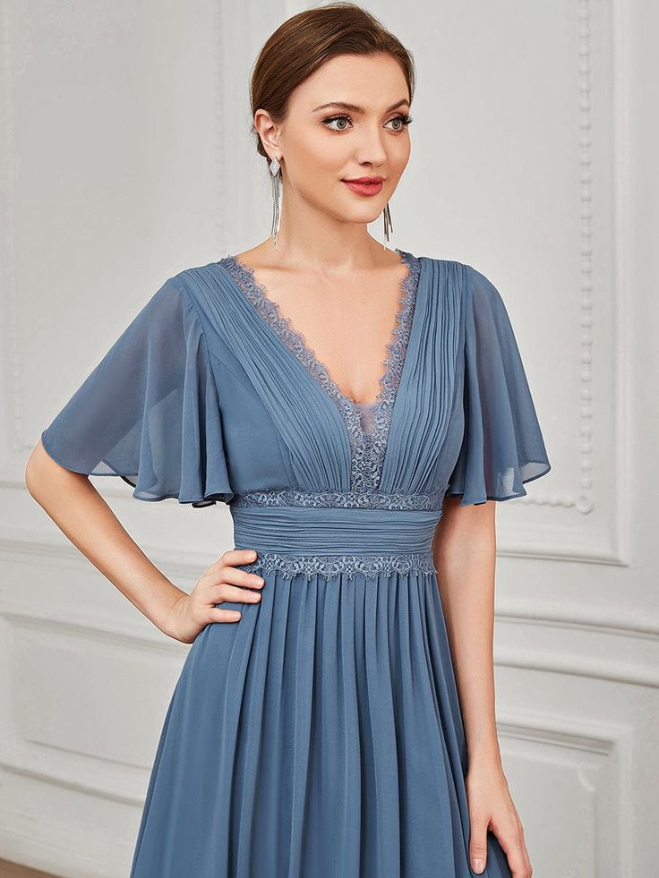 Demure Dress, Ruffles Sleeves, Gorgeous Bridesmaid Dresses, Dress Attire, Pleated Chiffon, A Line Shorts, Lace Bridesmaid Dresses, Lace Evening Dresses, Chiffon Bridesmaid Dress