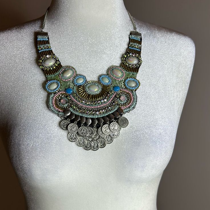 Nwot Beautiful Beaded Necklace In Pastel Colors. Black Backing. Bohemian Metal Beaded Necklaces For Party, Bohemian Beaded Necklaces For Party, Bohemian Adjustable Embellished Jewelry, Party Beaded Necklaces With Metal Beads, Embellished Silver Jewelry For Festivals, Festival Silver Embellished Jewelry, Costume Jewelry Metal Beaded Necklaces For Festivals, Silver Embellished Jewelry For Festival, Party Beaded Metal Necklaces