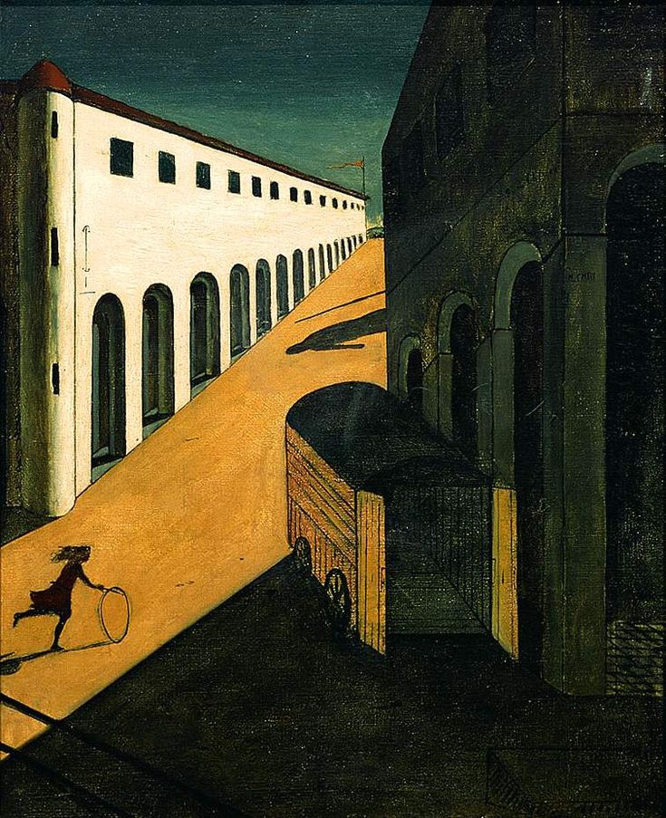 a painting of a person holding a tennis racquet in front of an alley