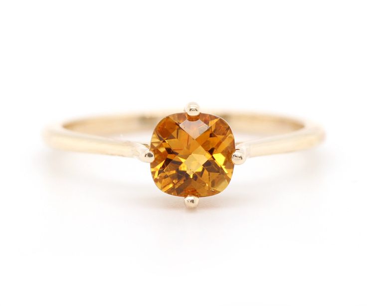 Yellow diamonds are the biggest rave and this yellow citrine will add the pop of color you crave. The cushion-cut compliments the vintage swirl design on the ring's basket design. A simple, yet elegant ring. DETAILS 14-karat Yellow Gold Setting 6mm Genuine Yellow Citrine Classic Yellow Citrine Birthstone Ring, Classic Citrine Diamond Ring In Yellow Gold, Classic Citrine Birthstone Ring With Center Stone, Classic Citrine Ring With Center Stone, Classic Yellow Gold Citrine Birthstone Ring, Classic Citrine Birthstone Ring In Yellow Gold, Classic Yellow Topaz Ring In Prong Setting, Classic Yellow Gemstone Birthstone Ring, Classic Yellow Topaz Ring With Prong Setting