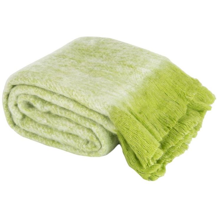 two lime green towels folded on top of each other, one is yellow and the other is white