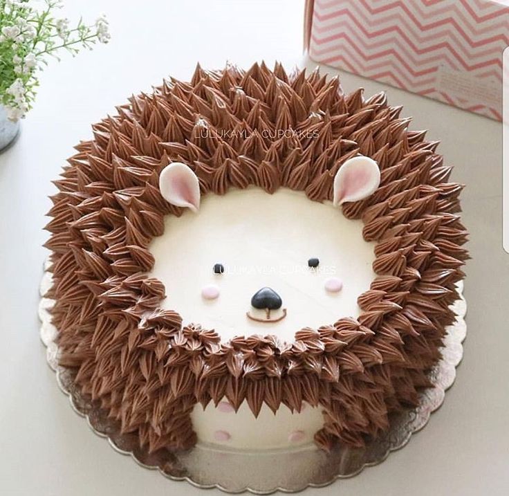 a hedgehog cake is decorated with chocolate frosting