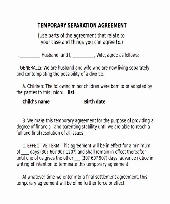 a temporary separation agreement is shown in this image, it shows the same thing that someone has done