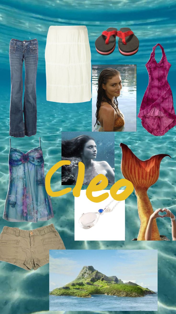 a collage of different items including clothing, shoes, and hats in the water