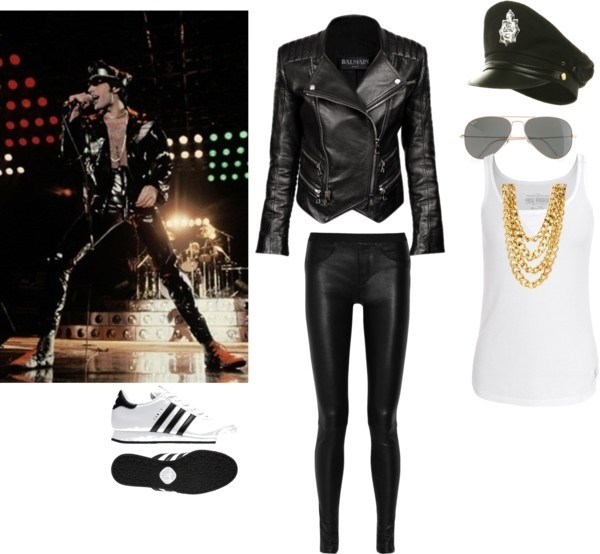 a fashion look from may 2012 featuring white tank top, leather jacket and black leggings