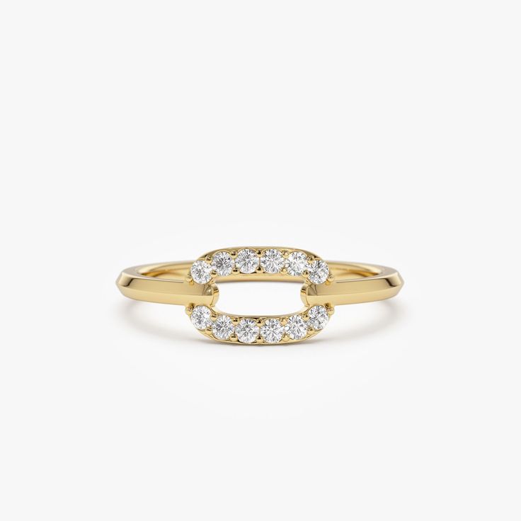 Discover the unmatched elegance of our 14k Gold Diamond Link Ring, adorned with natural diamonds. Merging contemporary trends with timeless design, this Minimalist Stacking Ring offers a chic statement. Crafted in solid gold, it stands as a testament to luxury and style, making it a pinnacle piece in any diamond jewelry collection. ▶Item Details * Made to Order. * Gold KT: 14K Solid Gold (also available in 18K & Platinum upon request) * Custom Gold Color: Rose Gold, Yellow Gold, White Gold * Band Width: 1.5 MM * Round Diamonds: 12 pcs 1.50 MM  * Total CTW: 0.19 * Diamond Color Clarity: G Color SI Clarity * Setting Type: Prong * Ready to Ship in 3-10 Business Days ▶ See more of our Diamond Rings here - http://etsy.me/2lwKUl8 ▶ See our storefront here - http://etsy.me/2lUcVnH  ▶ All store se Minimalist Diamond White Open Band Diamond Ring, Minimalist Cubic Zirconia Open Band Diamond Ring, Minimalist Diamond Ring With Open Band, Minimalist Open Band Diamond Ring, Modern Cubic Zirconia Rings With Diamond Accents, Modern Cubic Zirconia Stackable Rings, Modern Cubic Zirconia Stackable Rings With Round Band, Timeless Diamond Ring With Open Band And Diamond Accents, Modern White Gold Diamond Ring With Pave Setting