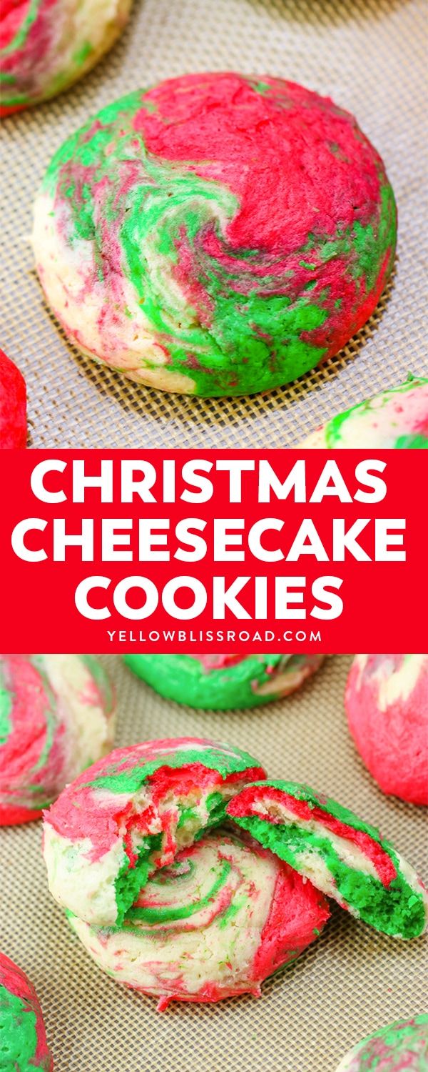 christmas cheesecake cookies with green and red frosting