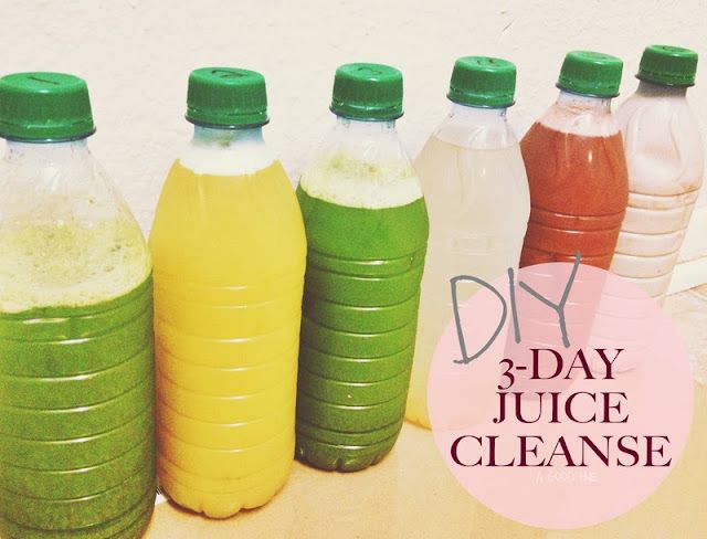 four bottles of juice are lined up on a table with the words diy 3 day juice cleanse