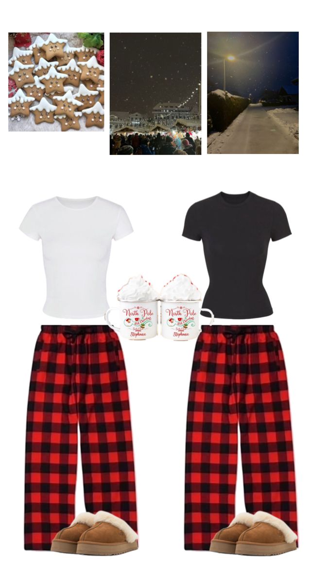 Christmas Pajama Pants Outfit, Christmas Pj Pants Outfit, Red Pajama Pants Outfit, Pajama Pant Outfits, Christmas Party Outfits School, Red Pj Pants Outfit, Plaid Pajama Pants Aesthetic, Pijama Day At School Outfits, Winter Pajamas Aesthetic