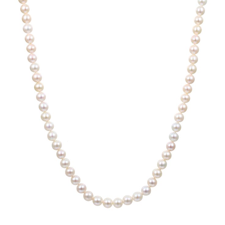 A classic, this white freshwater cultured pearl strand necklace is a must-have for any fine jewelry collection. Crafted in sterling silver, this accessory features a minimum of 68 of these pearls and measures 20 inches in length. | White Freshwater Cultured Pearl Strand Necklace | Sterling Silver, | Size 20" | Helzberg Diamonds Classic Pearl Chain Jewelry, Classic Single Strand Pearl Necklace For Anniversary, Classic Akoya Pearl Necklace, Classic Akoya Pearl Necklace In Pearl White, Classic Pearl White Necklace With Sterling Silver Clasp, Classic Single Strand Pearl White Necklace, Classic Akoya Pearl Drop Necklace, Classic Pearl White Pearl Jewelry, Classic White Pearl Charm Jewelry