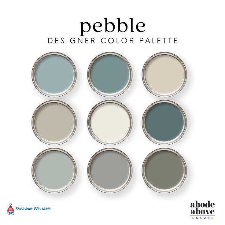 six cans of paint with the words pebble design color palette