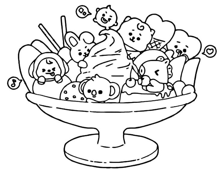 a bowl filled with lots of stuffed animals