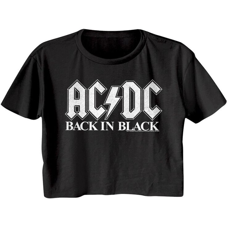 "AC/DC Women's Crop Top T-Shirt by American Classics Part Scottish, part Aussie, 100% High Voltage Rock Legends! Formed in Sydney in 1973, AC/DC went from Dirty Deeds Done Dirt Cheap on the Highway to Hell to Back to Black in The Flick of the Switch! They have sold over 200 million albums worldwide and they are still working on new music. Wear some rock history, this cool AC/DC graphic t-shirt is vintage style print with a distressed look as if you bought it at an AC/DC Concert Tour in the 80's Rock Band Shirts, Back In Black, Tour Merch, Festival Tops, Tee Outfit, Ac Dc, Black Logo, Crop Tshirt, Black Crop