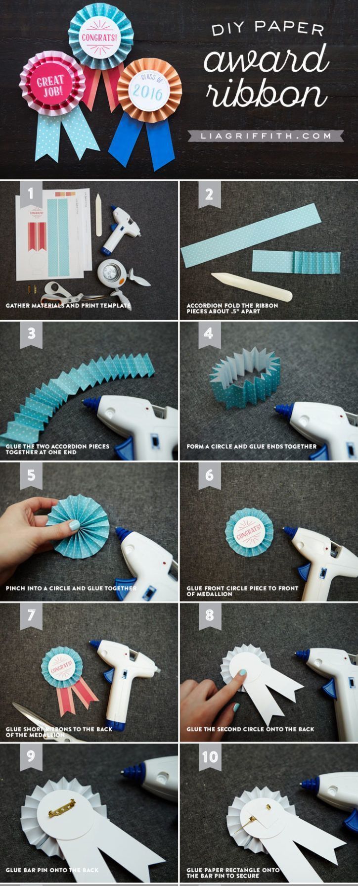 the instructions for how to make an origami paper ribbon with scissors and glue