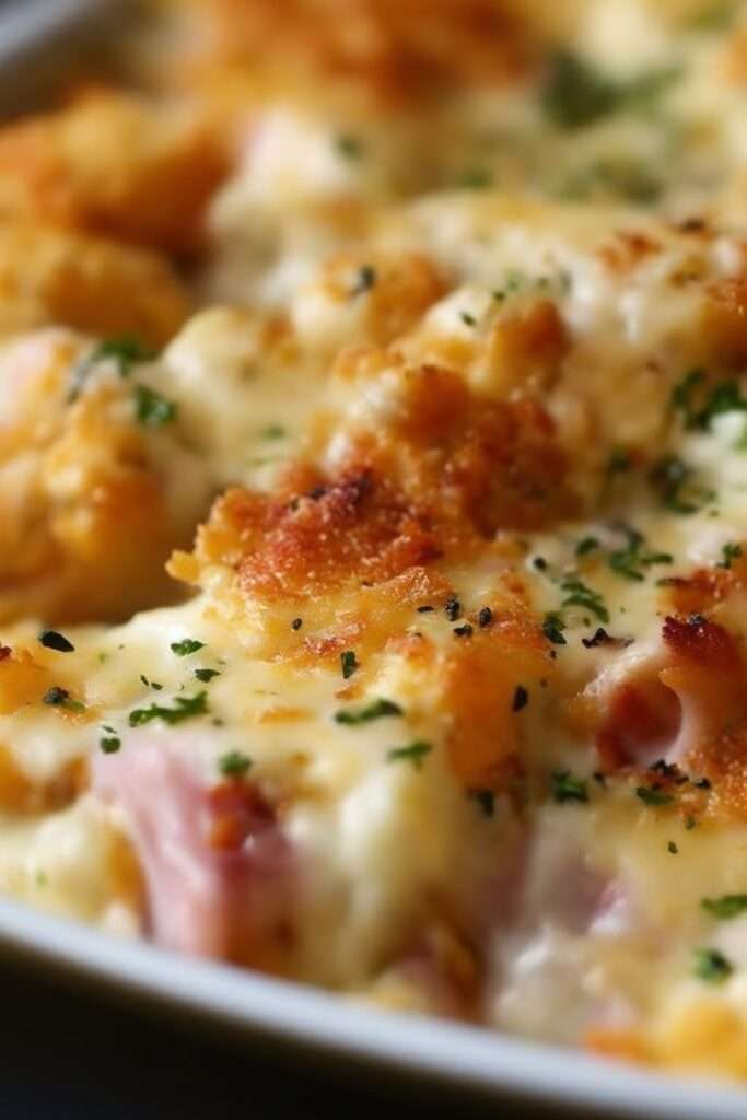 a close up of a plate of food with meat and cheese on it's surface