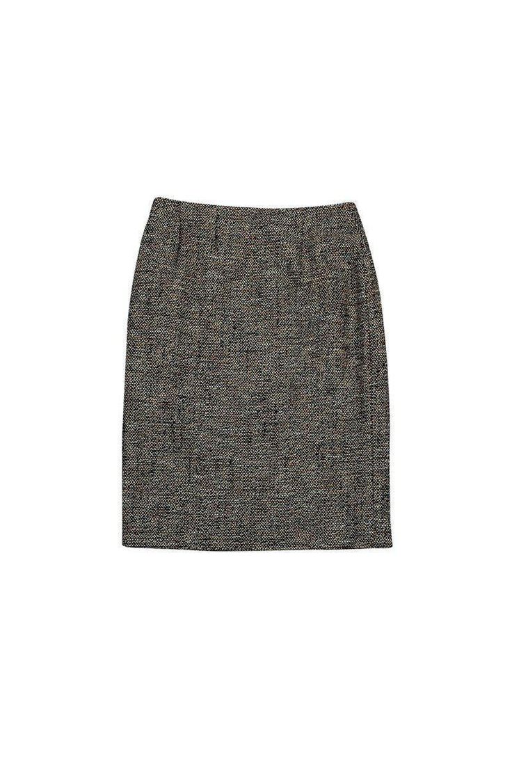 Current Boutique-Escada - Tan & Black Tweed Skirt Sz 8 Classic Tweed Skirt For Work, Formal Fall Tweed Skirt, Formal Tweed Skirt For Fall, Office Tweed Mini Skirt, Tweed Pencil Skirt For Office, Fitted Tweed Pencil Skirt, Office Tweed Pencil Skirt, Fitted Tweed Skirt For Office, Tweed Pencil Skirt With Lining