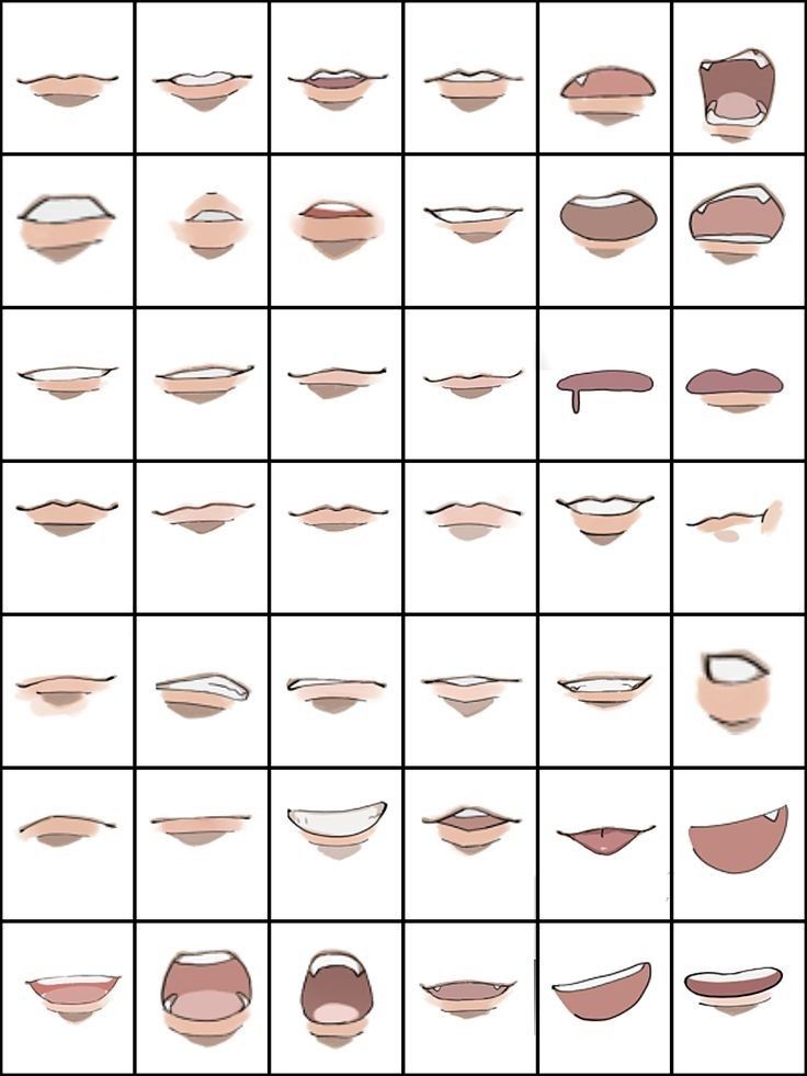 a grid with different shapes and sizes of lips in various colors, including the bottom half of