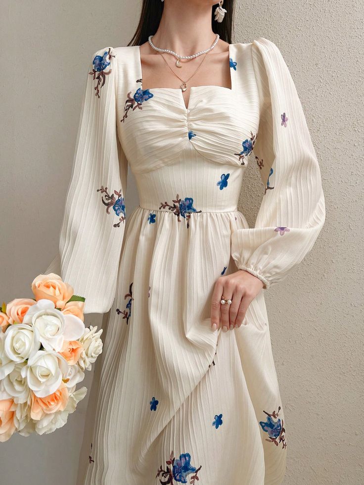 Birthday Outfits Long Dresses, Floral Dress Birthday Outfit, Trendy Birthday Outfits, Long Dresses Casual Maxi, Floral Frocks, Beautiful Casual Dresses, Modest Dresses Casual, Cute Dress Outfits, Muslimah Fashion Outfits