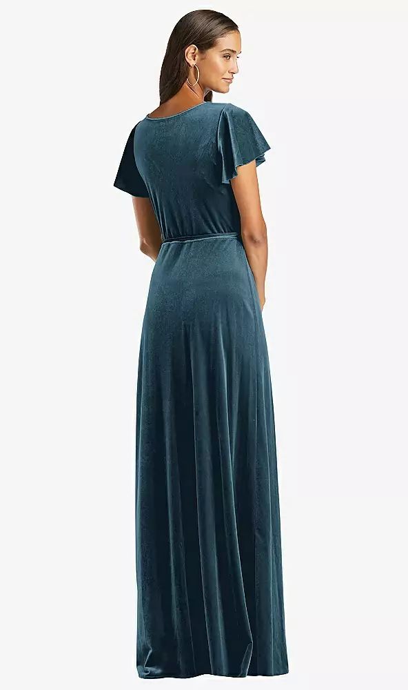 Shop this Radiate sophistication with this lux velvet maxi wrap dress with pockets. From its soft, pleated bodice to its flirty flutter sleeves, this elegant dress exudes a classy vibe that's sure to impress. Dutch Blue, Azazie Dresses, Maxi Dress With Pockets, Gown Style, After Six, Velvet Maxi Dress, Velvet Maxi, Velvet Gown, Infinity Dress