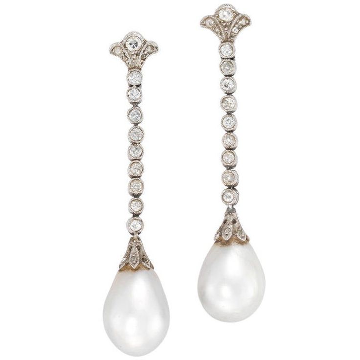 Platinum Earrings, Edwardian Jewelry, Pearl And Diamond Earrings, Jewellery Shop, Long Dangle Earrings, Natural Pearl, Antique Earrings, Diamond Drops, Pearl Diamond